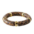 Böhmischer elastischer Leoparden-Resin-Armreif mit goldfarben polierten Perlen - Zufällige Harzmarmorierung (Vorsicht beim Kauf) / Brauner Leopard
