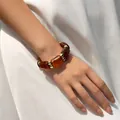 Vintage tortoiseshell acrylic bamboo bracelet with gold metal beads for women - Deep Amber Cylinder Bracelet (AB0040-3)