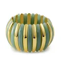 Detail of wide stretch bracelet with green resin marble tiles and gold metal bars - Green (AB0036-4)