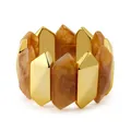 Primer plano de metal dorado y prismas de resina en esta pulsera elástica ancha - Empalme Oro Y Ámbar (AB0038-6)