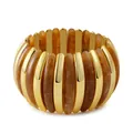Detail of amber tortoiseshell resin and gold plated metal chunky stretch bracelet - Light Amber (AB0036-5)