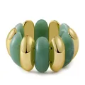 Détail de perles en résine verte et dorées sur un bracelet élastique à texture brillante - Marbré Vert Clair (AB0037-4)