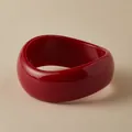 Chunky red acrylic wide bangle with a glossy finish and wavy geometric design - True Red High Gloss Style (AB0041-6)