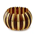 Close-up of tortoise shell resin and golden metal plates on elastic wide bracelet - Dark Amber (AB0036-6)