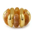 Detailed macro view of elastic beaded bracelet with amber resin and gold metal tubes - Amber Marbled (AB0037-6)