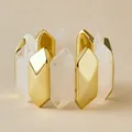 Macro view of geometric acrylic marble texture beads and golden metal stretch bracelet - Marble White (AB0038-1)