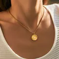 Golden rope chain necklace with a round sunburst pendant and a white center pearl - Pearl Radiating Pattern Style (SN0013)
