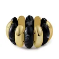 Detail of bohemian stretch bracelet with gold metal bars and marble resin charms - Black & White Marbled (AB0037-8)