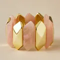 Elastic geometric bracelet with pink marble acrylic hexagons and polished gold metal accents - Marble Pink (AB0038-2)