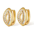 Detail of 18K gold plated oval hoop earrings with marquise-cut white zircon pavé setting - Gold Irregular Oval Huggie Earrings (KE1553)