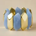 Elastic bracelet with golden geometric blocks and blue marble texture acrylic modules - Marble Blue (AB0038-3)