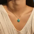 Golden stainless steel sunburst necklace with turquoise enamel and zircon pendant - Turquoise Sun Disc Style (SN0023-2)