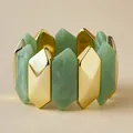 Chic stretch bracelet with light green marble resin and polished gold geometric pillars - Marble Light Green (AB0038-4)