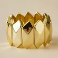 Chic stretch bracelet with faceted gold metal hexagonal plates and a polished finish - Solid Gold Color (AB0038-5)