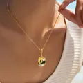 Artistic bohemian 18K gold plated necklace with wheat enamel pendant and pearl detail - Artistic Landscape Oval Pendant Style (KN0603-3)