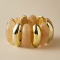 Elastic beaded bracelet with gold metal and marble resin oval tubes in bohemian style - Cream Pink Marble Style (AB0037-5)