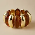 Bohemian stretch bracelet featuring alternating gold and amber resin oval beads - Dark Amber Tortoiseshell Style (AB0037-7)