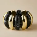 Wide elastic bracelet with gold beads and black-white marble resin in bohemian style - Black and White Marble Style (AB0037-8)