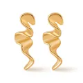 Detailed view of irregular 18K gold plated wavy earrings with a polished mirror finish - Gold Irregular Wave Style (KE1701) / 18K Gold
