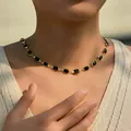 Vintage vergulde ketting met smaragdgeslepen zwarte edelstenen voor dames - Zwarte Baguette Retro (KN0577-2)