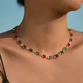 Exotische sterrenketting met kleurrijke glazen stenen en gouden metaalafwerking - Kleurrijke Baguette Edelsteen (KN0577-3)