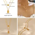 18K gold plated double-layered necklace with rose bead and engraved butterfly pendant - Rose Plate Double Layer Style (KN0407) / 18K Gold