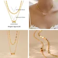Double-layered 18K gold plated necklace with cylindrical pendant and chain length details - Minimalist Cylinder Double Layer Style (KN0408) / 18K Gold