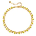 Cavigliera a doppio strato placcata oro 18K con catena a graffetta e perline gialle - Perline Giallo Neon (KA0318-2)
