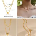 Double-layered 18K gold plated heart pendant necklace with dimensions and weight info - Paperclip Heart Double Layer Style (KN0410) / 18K Gold