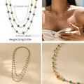 Double-layered 18K gold plated necklace featuring blue cylindrical beads and long chain - Blue Bead Bohemian Style (KN0482) / 18K Gold
