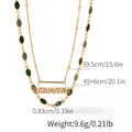 Double-layered 18K gold plated necklace with green and grey beads, 45cm plus extension - Dark Green Oval Bead Double Layer Style (KN0483) / 18K Gold