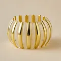 Wide stretch bracelet with golden metal and white marble resin rectangular beads - White Marble Straight Stripe Splicing (AB0036-1)