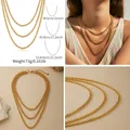Gold 18K plated triple layered chain necklace with adjustable lobster clasp length - Classic Triple Round Link Style (KN0528) / 18K Gold