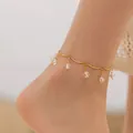 Minimalist 18K gold plated anklet featuring five translucent faceted candy color charms - Clear Faceted Crystal Bead Style (KA0303-1)