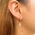 Chic gold hoop earrings featuring a turtle pendant with a sparkling crystal stone - Sea Turtle Style (KE1764)
