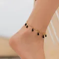 Minimalist 18K gold plated anklet for women with black tapered candy-colored pendants - Black Cone Pendant Style (KA0309)