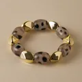 Bracelet élastique à perles dorées à facettes et perles grises à motif léopard - Perle Géométrique Dorée Avec Style Léopard Gris (AB0065-2)