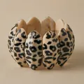 Bracciale a segmenti in acrilico con stampa leopardata ed elastico per donna - Stile Oliva Leopardato Beige (AB0062-3)
