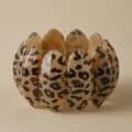 Bracciale elastico in acrilico con stampa leopardata e perle di resina ambrata - Stile Oliva Leopardato Ambra (AB0062-4)