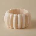 Elastic wide cuff bracelet in creamy white acrylic with polished triangular prism beads - Milk White (AB0063-1)