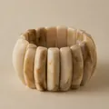 Elastic acrylic bangle featuring retro beige and brown leopard print marble patterns - Beige Brown Marble (AB0063-3)