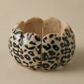 Bracciale elastico in acrilico con stampa leopardata e ampio design a mosaico vintage - Stile Blocco Ovale Leopardato Beige (AB0061-3)