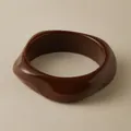 Exaggerated wide brown resin acrylic bangle with irregular wave design and glossy finish - Dark Brown Irregular (AB0054-6)