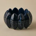 Bracciale elastico in resina blu scuro con stampa leopardata nera e maglie ovali - Stile Oliva Leopardato Blu Scuro (AB0062-9)