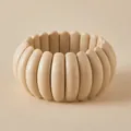 Macro shot of minimalist beige resin tile bracelet with smooth polished finish - Smooth Rounded Block Style (AB0067-1) / Beige