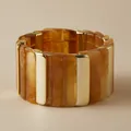 Bohemian stretch armband met amberkleurige harsblokken en goudkleurige metalen delen - Amber En Goud