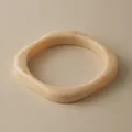 Vintage acrylic geometric bangle in cream marble finish with minimalist design - Beige Marble Square-Round Style (AB0052-3)