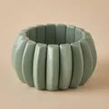 Bracciale elastico geometrico verde oliva con segmenti in resina stile retrò Maillard - Stile Verde Oliva Tinta Unita (AB0063-10)