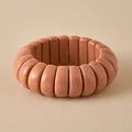 Detailed view of glossy reddish-brown wide elastic bead bracelet with rectangle beads - Faceted Bead Style (AB0068-3)