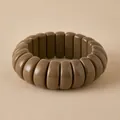 Macro shot of wide brown resin beaded bracelet with glossy curved rectangular links - Rounded Arc Block Style (AB0068-4)